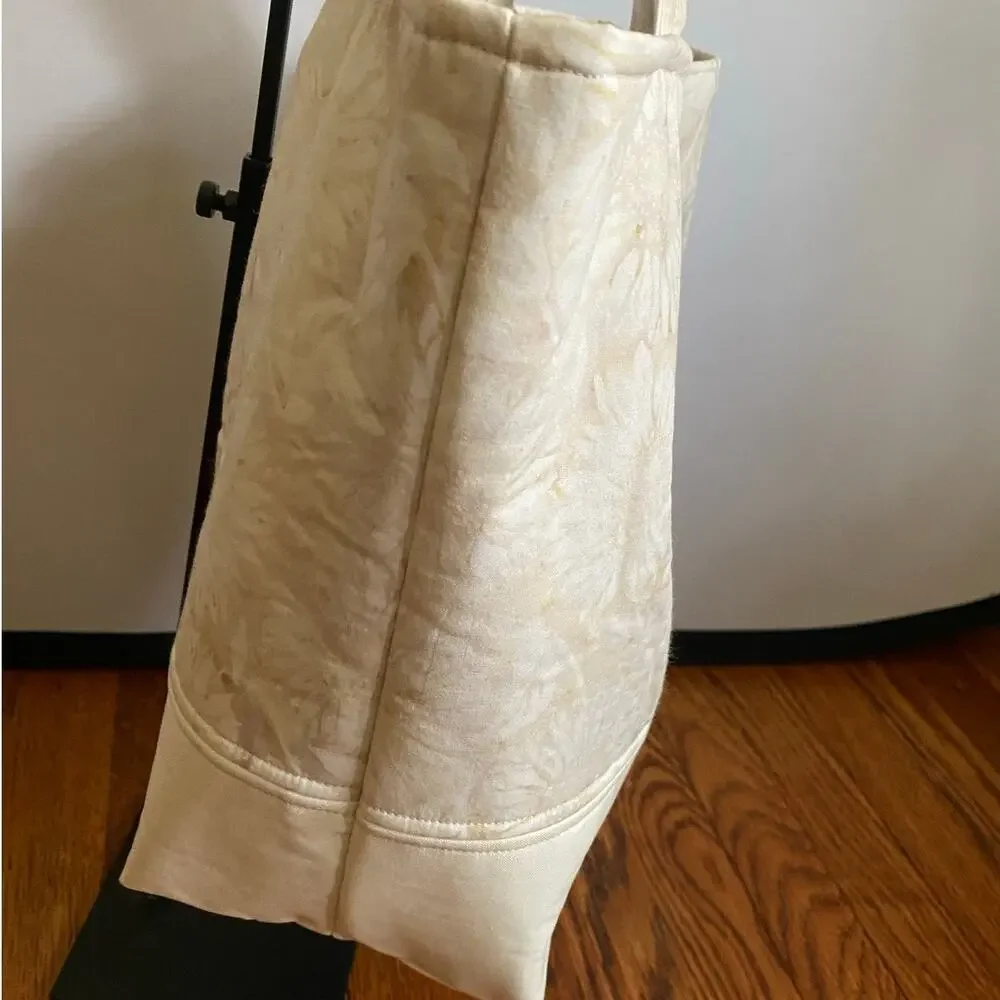 Handcrafted Fabric Purse Cream Artisan Carryall Tote Batik Cotton Shoulder Bag